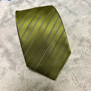 Firenze Olive Green Striped Silk Tie NWOT 3.5” Wide 60.5” Long Italy 🇮🇹